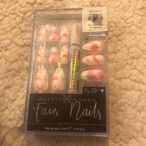 White with pink press on nails